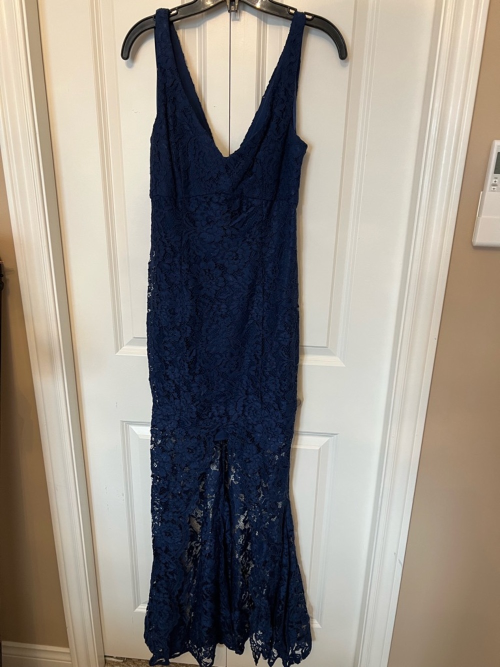 le chateau Deep Blue Lace V-Neck Maxi Dress